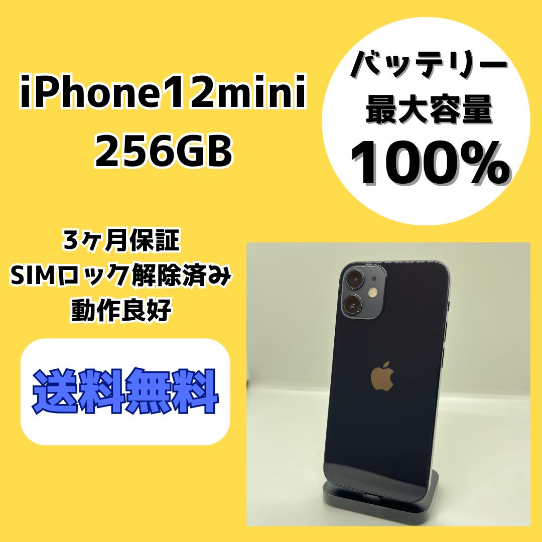 【バッテリー最大容量100％】iPhone12mini 256GB ブラック【SIMロック解除済み】
