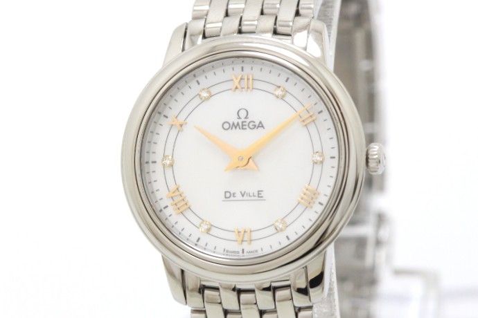 OMEGA オメガ デ・ビル プレステージ 424.10.27.60.55.001 腕時計 ウォッチ SS ステンレススチール クオーツ ホワイトシェルローマ6Pダイヤモンド文字盤 レディース【中古】460