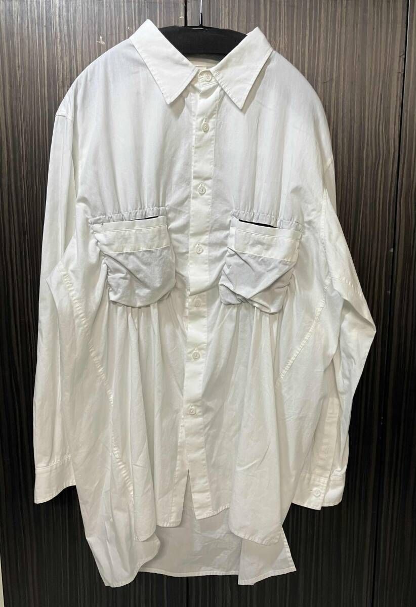 24aw GROUND Y COTTON SHIRT WITH GAUZE POCKETS コットンシャツ ウィズ ウール サイズ3 ホワイト グラウンドワイ