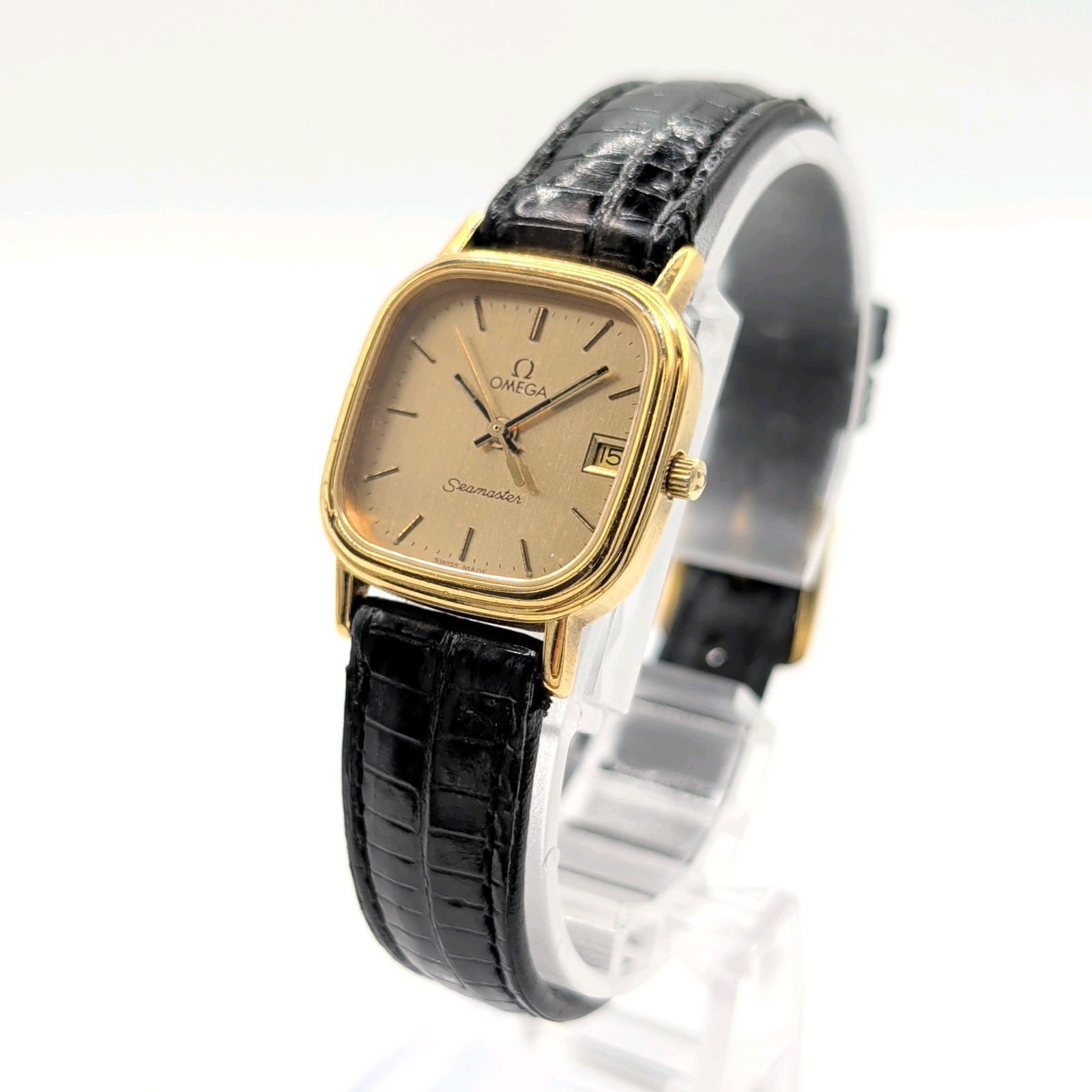 OMEGA Seamaster Watch Quartz Ladies Square Gold Gold dial Y2K 稼働