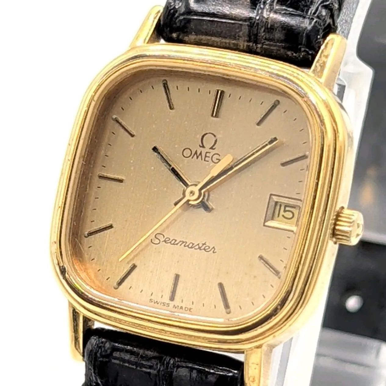 OMEGA Seamaster Watch Quartz Ladies Square Gold Gold dial Y2K 稼働