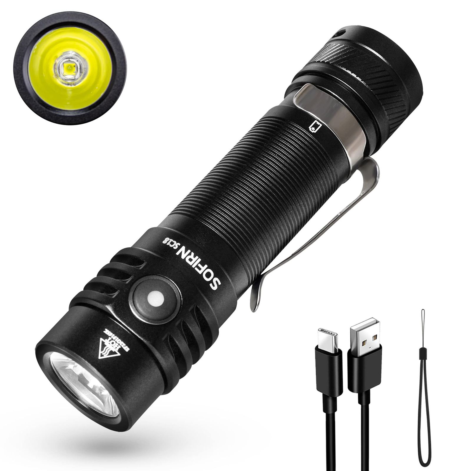 Sofirn SC18 懐中電灯 小型 強力 かいちゅうでんとう 1800ルーメン フラッシュライト 懐中電灯 LED 高輝度 USBC充電式 連続点灯23時間 6モード ハンディライト 耐衝撃2M IP68防水 防災 緊急用 停電対策 国内 0695dcdd