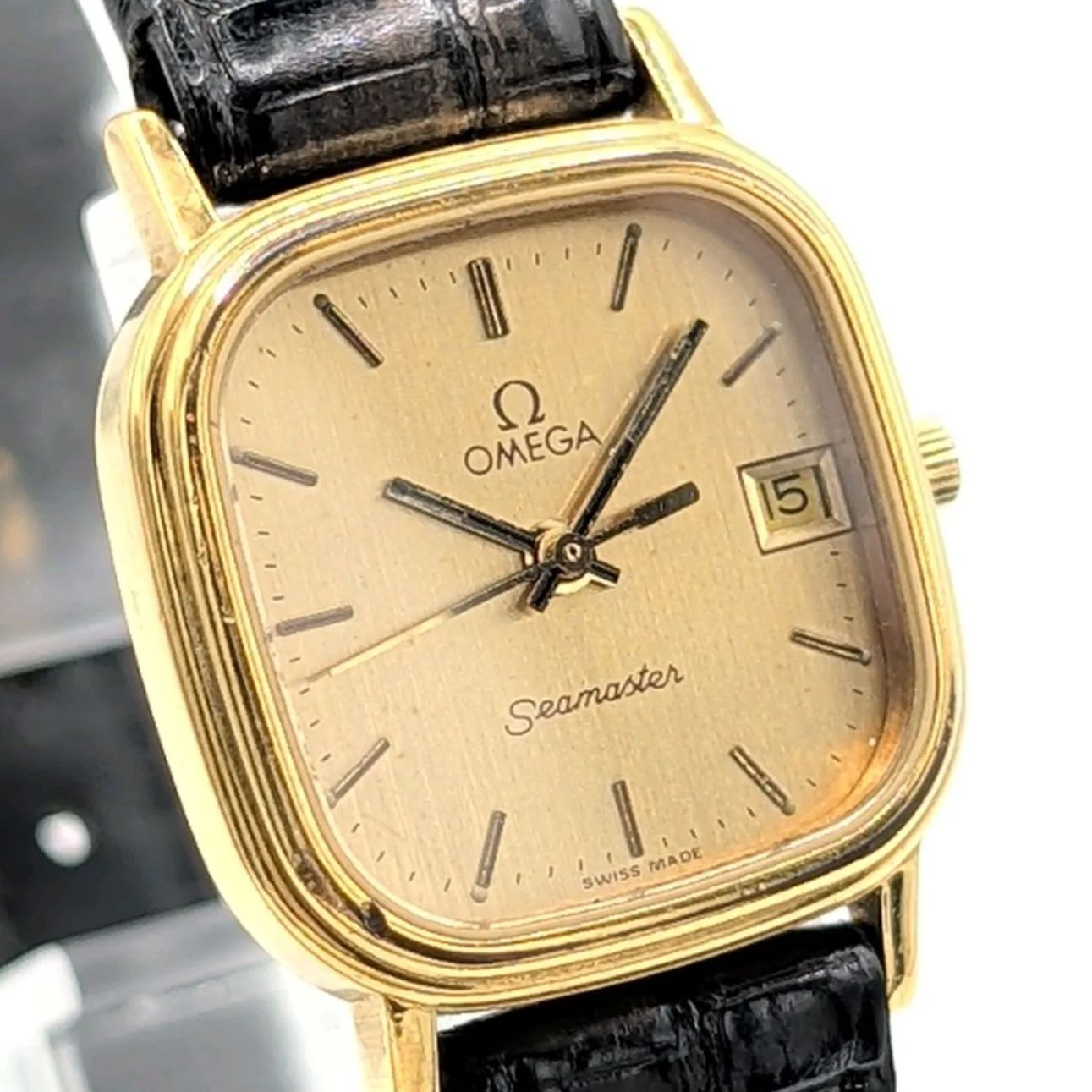 OMEGA Seamaster Watch Quartz Ladies Square Gold Gold dial Y2K 稼働 