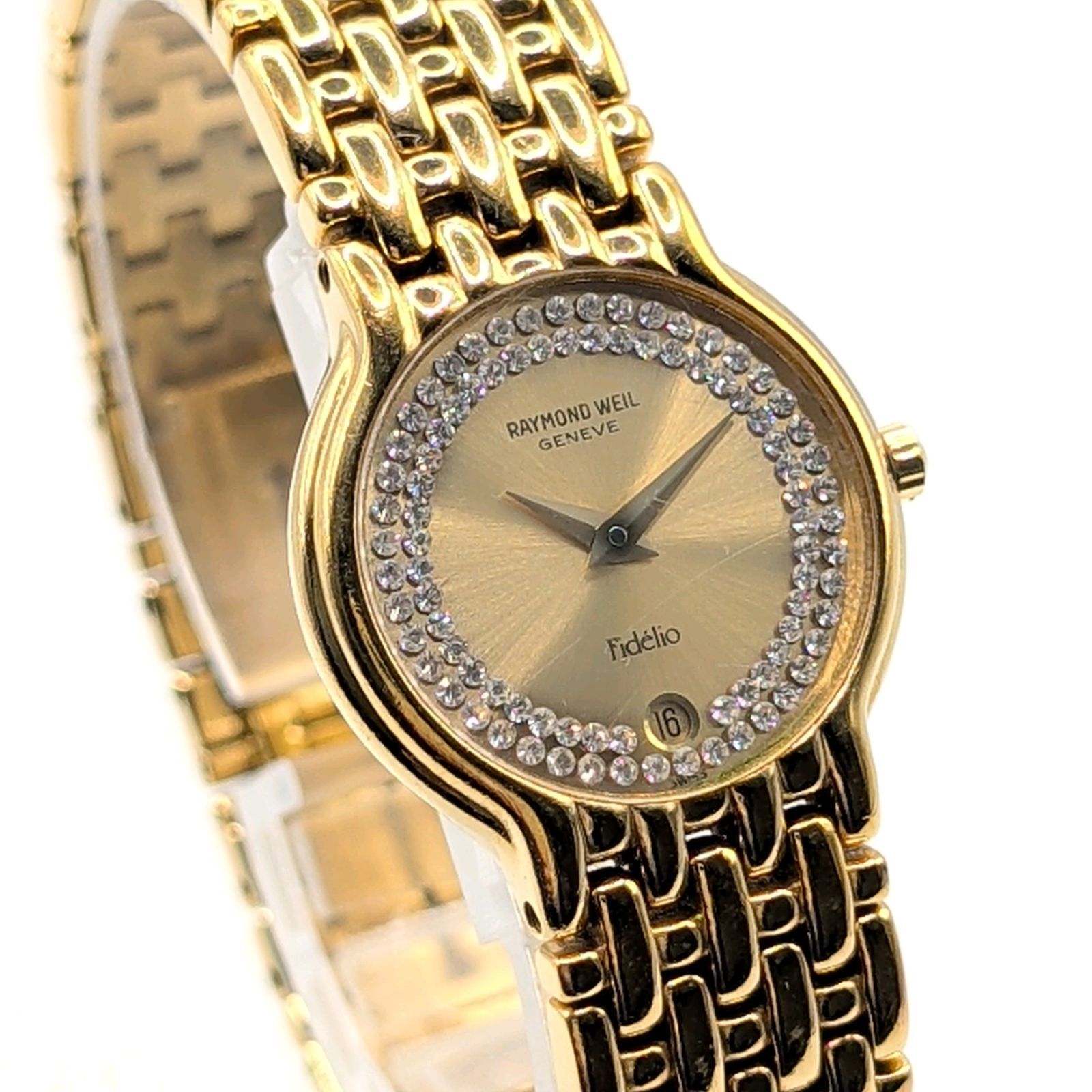 RAYMOND WEIL Watch Quartz Ladies Round Gold Stones Date Y2K 00S