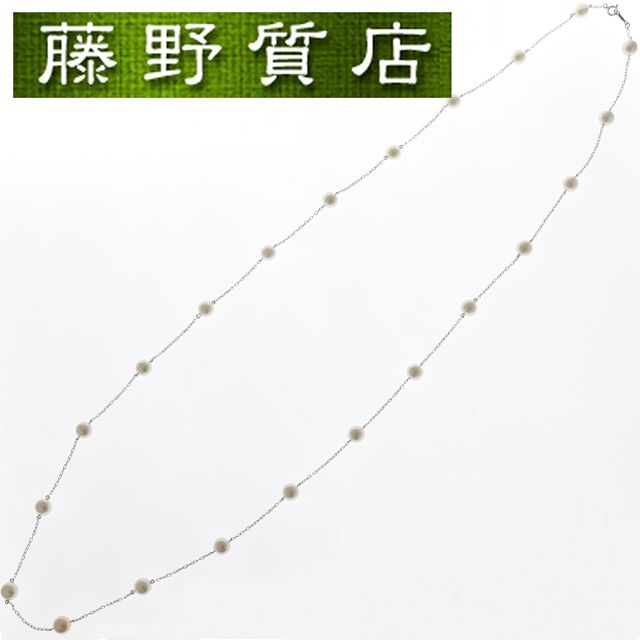 （クリーニング済）ミキモト MIKIMOTO パール ロング ネックレス 1連 2連 Y字 チョーカー K18 WG ホワイト ゴールド パール 約6.9mm-7.4mm パールネックレス ブランドジュエリー パールアクセサリー necklace 8568