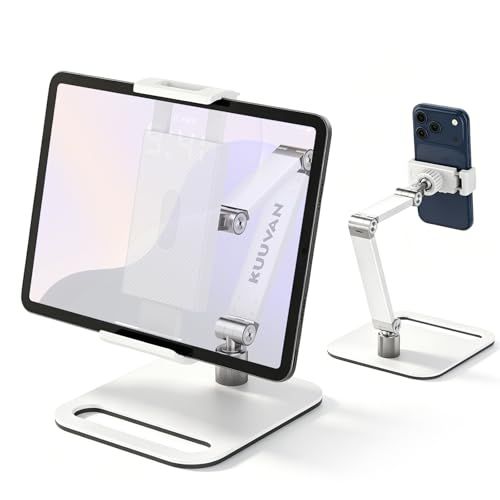 タブレット スタンド 卓上 iPad アーム アルミ製 4.7-17.3インチ対応 耐荷重1.5キロ 金属ジョイント スマホ俯瞰撮影 角度無段階 スマホ/タブレット/15.6型,17.3型モバイルモニタ対応 ホワイトY 2cf77b7d