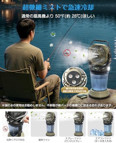 キャンプ 扇風機 ミストファン 32000mAh大容量 2L水タンク アウトドア