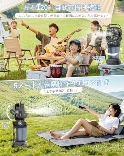 ミスト付きキャンプファン 32000mAh大容量バッテリー 2Lセット商品 キャンプ 扇風機 ミストファン 32000mAh大容量 2L水タンク アウトドア