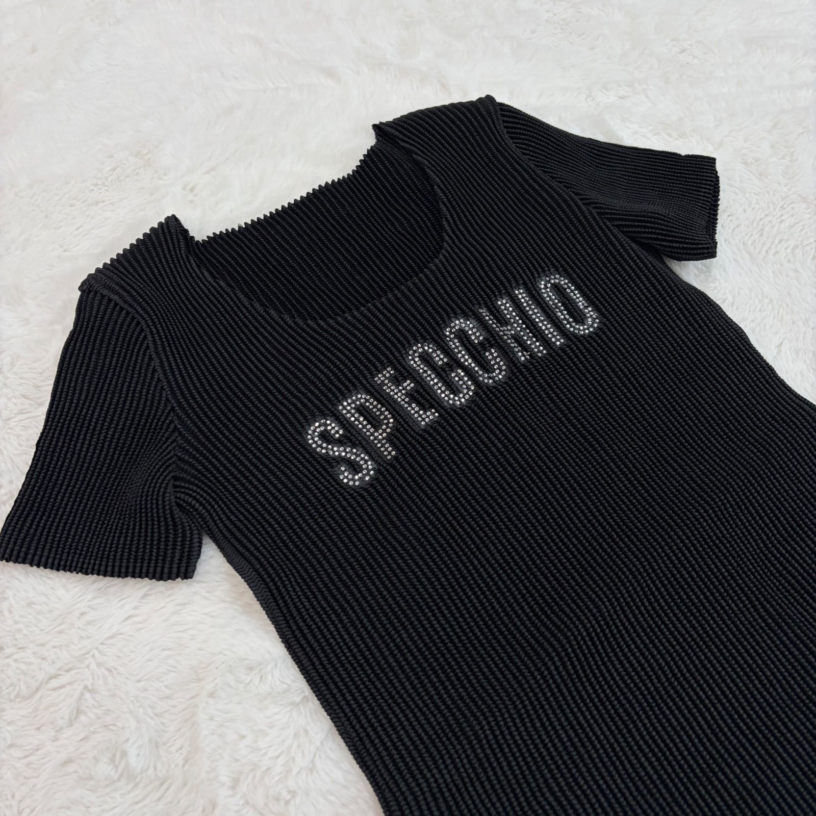 SPECCHIO スペッチオ 半袖 シャトルプリーツ カットソー ロゴ ライン 