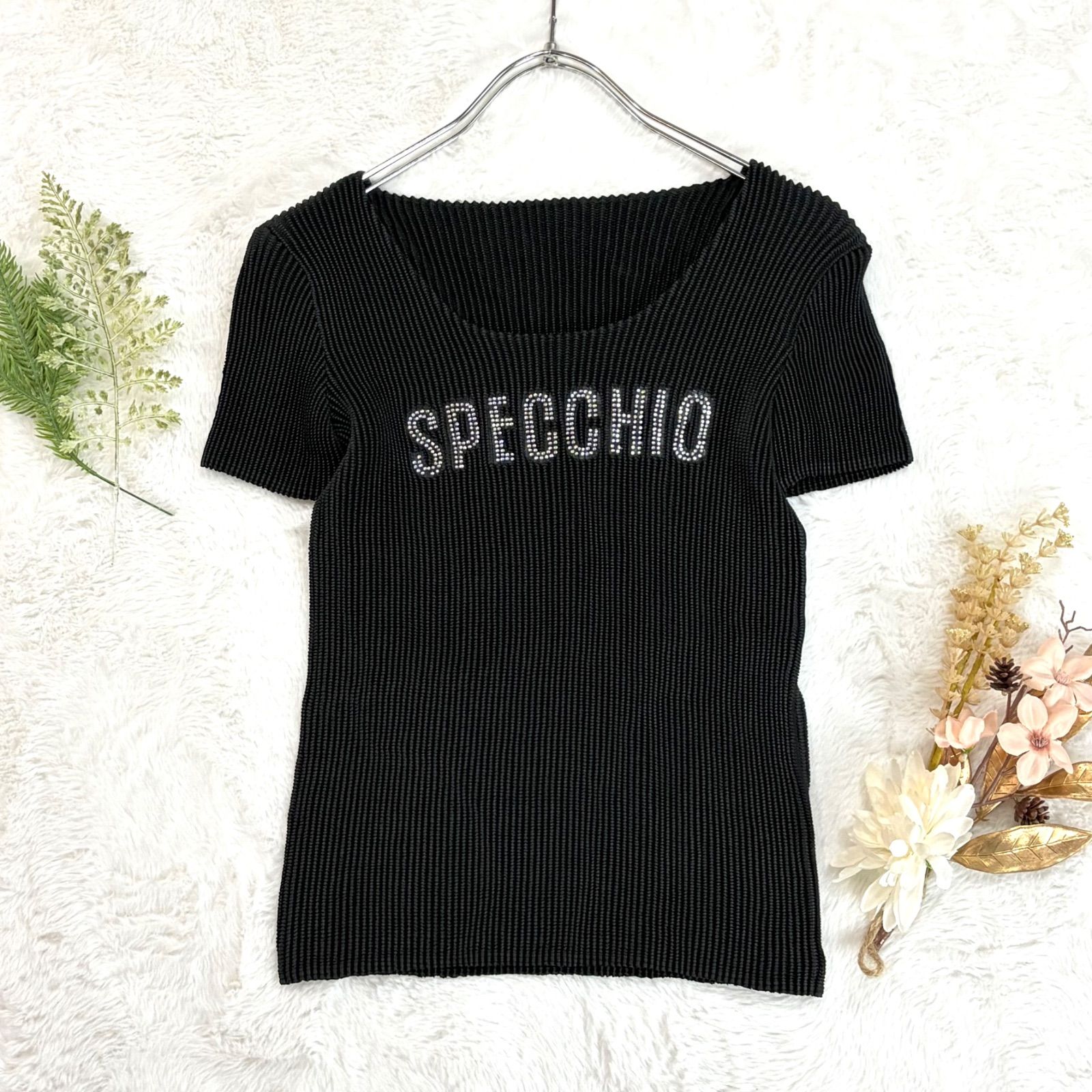 SPECCHIO スペッチオ 半袖 シャトルプリーツ カットソー ロゴ ライン 