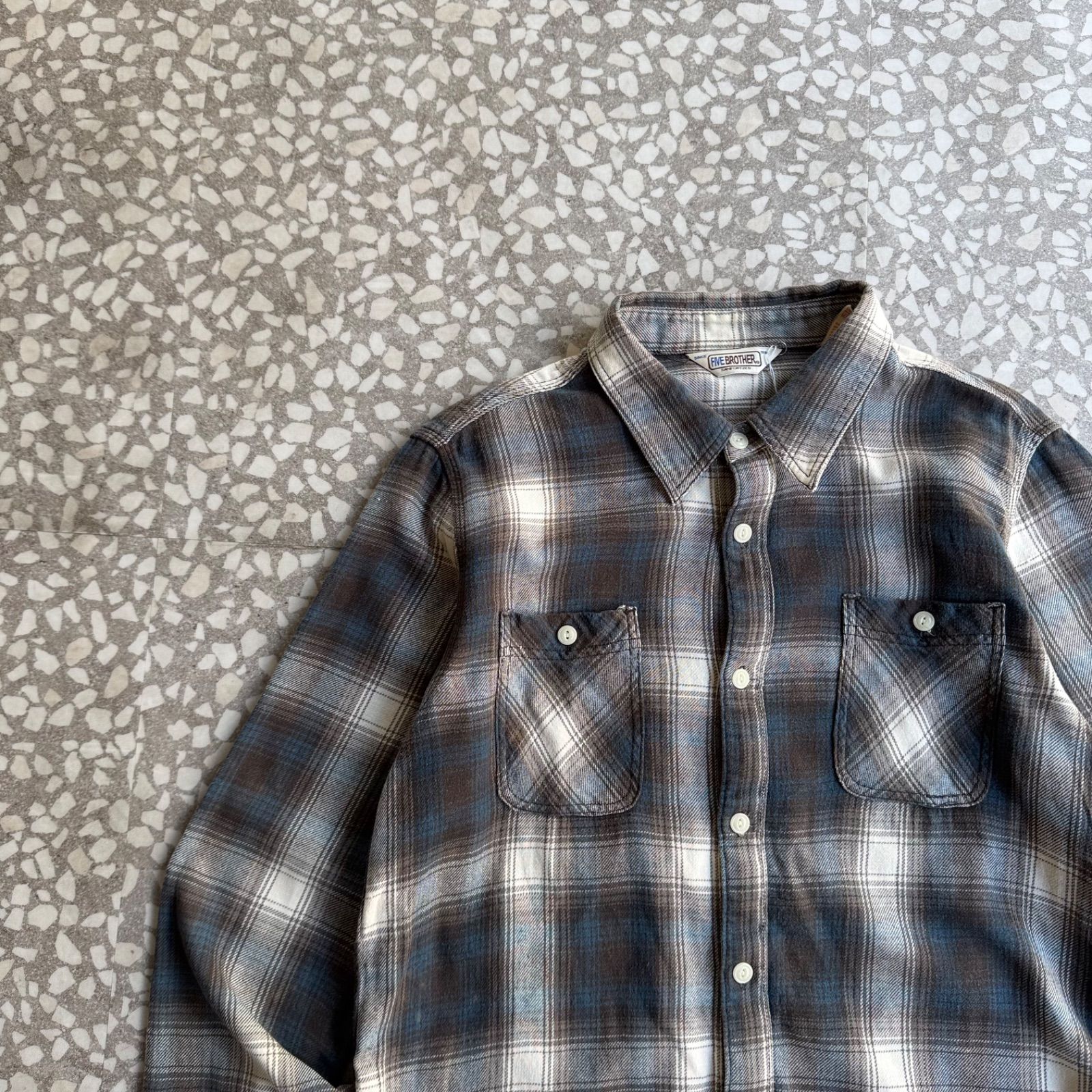 FIVE BROTHER / flannel check shirt sizeL ファイブブラザー　フランネルシャツ　オンブレ　チェック　アメカジ　ストリート マチ付