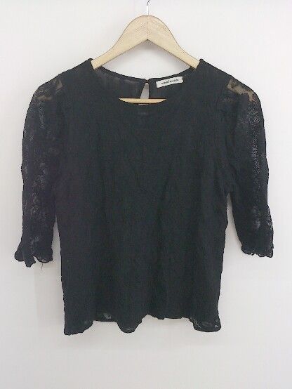 ◇ natural couture ナチュラルクチュール レース ノーカラー 五分袖 ブラウス カットソー サイズF ブラック レディース P 【中古】 【1209160007174】