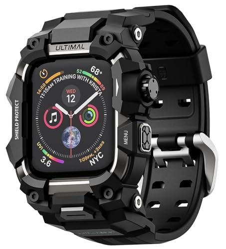 ULTIMAL に対応 Apple Watch SE（第3/2世代）/SE/Series 6/5/4（44mm）用 バンド一体型保護ケース TPU 耐衝撃 高耐久 通気性 簡単装着 スポーツ/アウトドア向け ブラック shu 7e064439