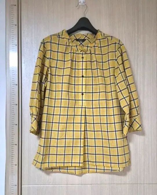 HAZZYS ヘジス イェロー 黄色 CHECK チェック 綿 シャツ ブラウス 55 66