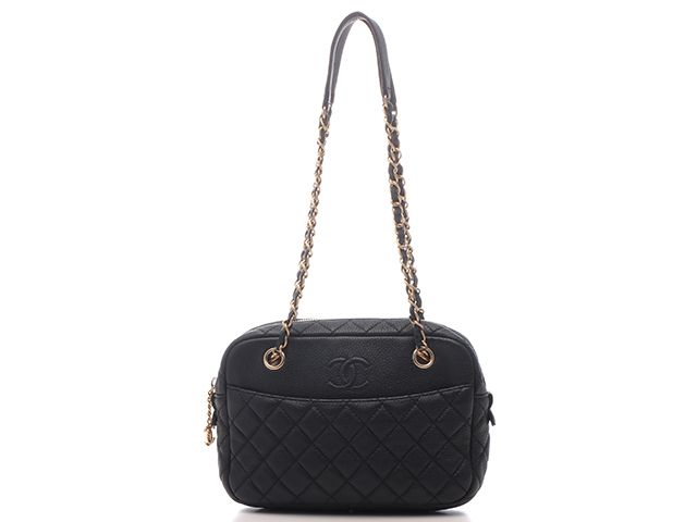 CHANEL シャネル バッグ マトラッセ Wチェーンショルダー ブラック ゴールド金具 レザー ﾊﾞｯｸﾞ A91721 ショルダーバッグ レザー ブラック【中古】433