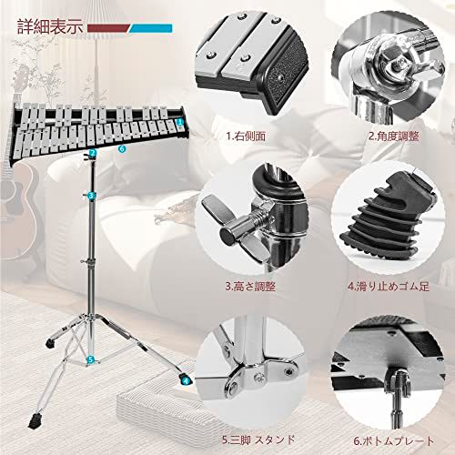 新品未使用 32音 ケース スタンド マレット付き グロッケン 鉄琴 BQKOZFIN 32音 鉄琴 グロッケン オルフ楽器 卓上鉄琴 マレット4本