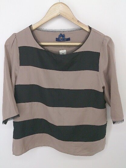 ◇ Rhythm of Life UNITED ARROWS ボーダー 五分袖 ブラウス カットソー サイズ38 ベージュ ブラック レディース P 【中古】 【1209300016097】