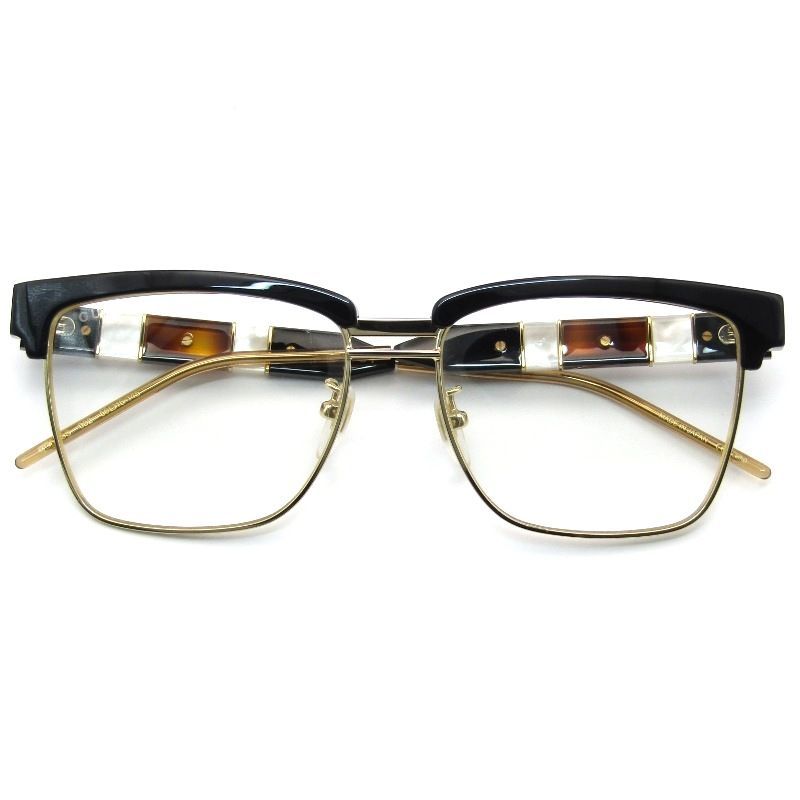 未使用 GUCCI グッチ メガネフレーム GG0603S イタリア製 スクエア ブロウ サーモントブロー コンビ 002 ブラック/ゴールド 61005520