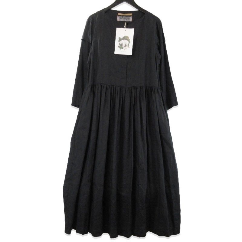 未使用 HALLELUJAH ハレルヤ リネン ロングワンピース Robe Amish アーミッシュ ローブ レディース ブラック 黒 38 71015670