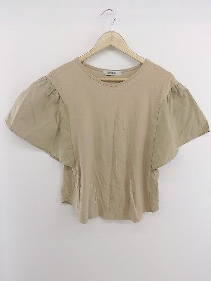 ◇ nano universe ナノ ユニバース クルーネック 半袖 Tシャツ カットソー サイズF ベージュ レディース P 【中古】 【1210050001158】