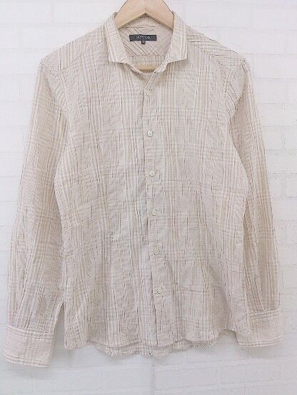 ◇ MICHEL KLEIN homme ミッシェルクランオム チェック 長袖 シャツ サイズ48 ベージュ メンズ P 【1210040011259】