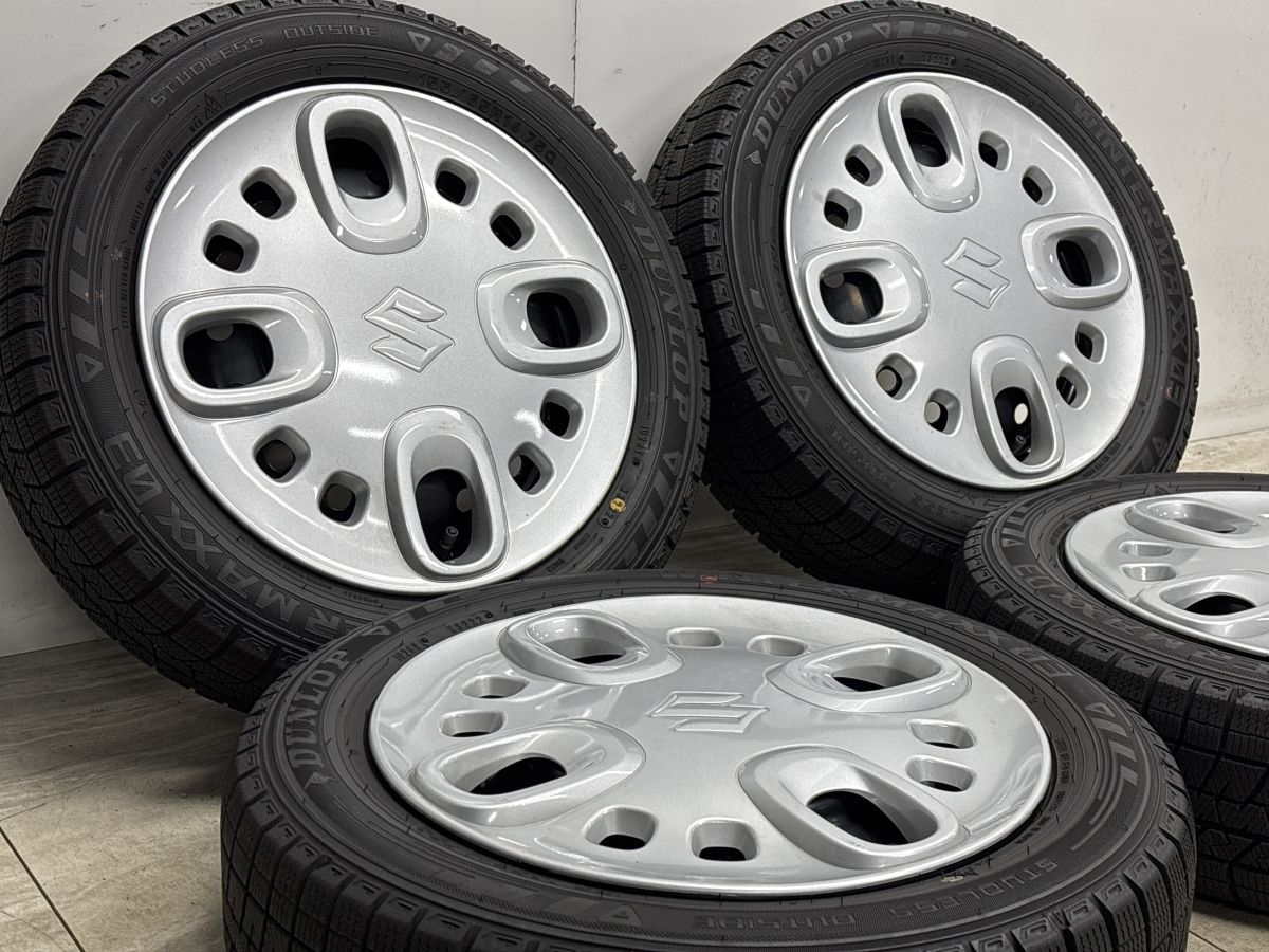 バリ溝！23年！スズキ スペーシア 純正スチール 155/65R14 ダンロップ バリ溝】スズキ スペーシア 純正 14in 4.5J +45 PCD100 ダンロップ