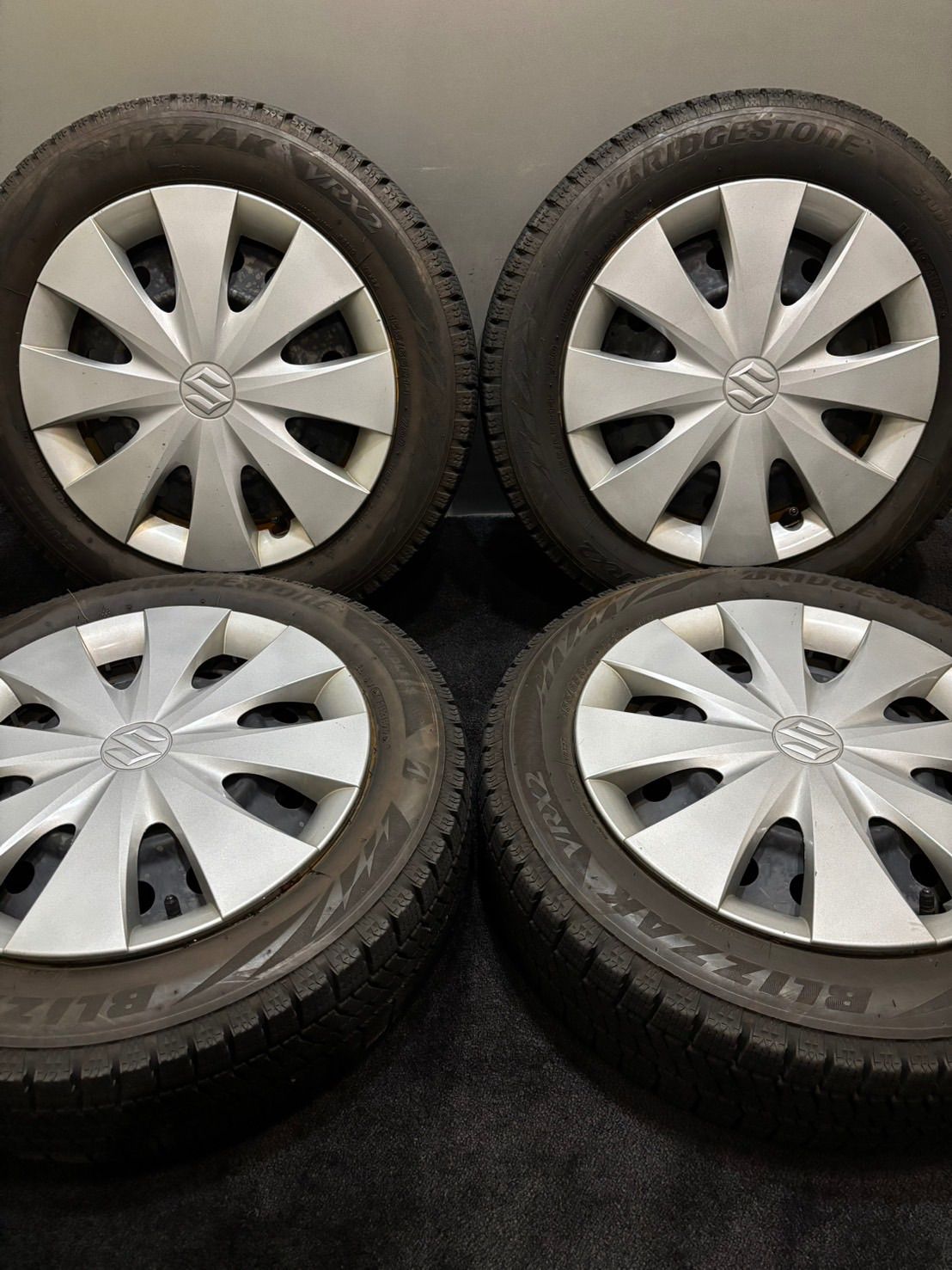 スタッドレス155/65R14スズキ純正アルミタイヤ4本 ☆155/65R14 BRIDGESTONE/VRX2 22年製 スズキ 純正 スチール 14インチ