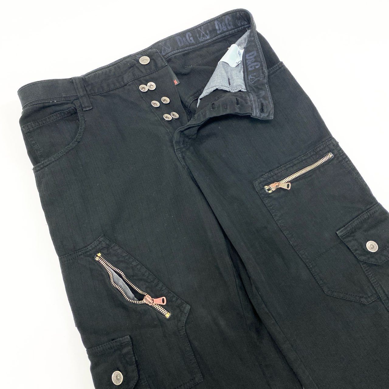 ☆30K18 DOLCE&GABBANA ドルチェアンドガッバーナ マルチジップポケットパンツ カーゴパンツ  ボタンフライ ボトム 30/44サイズ ブラック メンズu02t ☆30K18 DOLCE&GABBANA ドルチェアンドガッバーナ マルチジップ