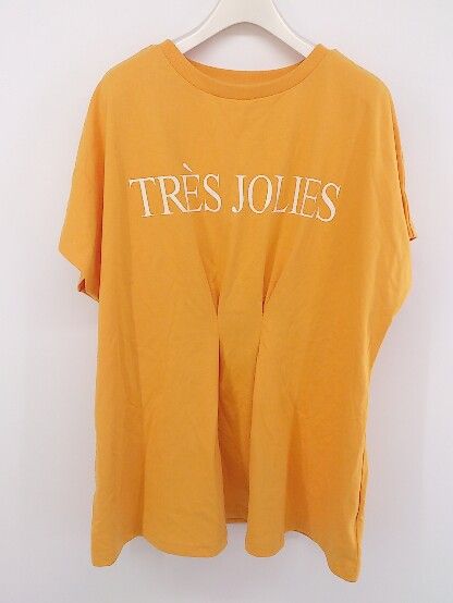 ◇ YE LiBARE 英字プリント ウエストタック フレンチスリーブ Tシャツ カットソー サイズF オレンジ レディース P 【中古】 【1210060008291】
