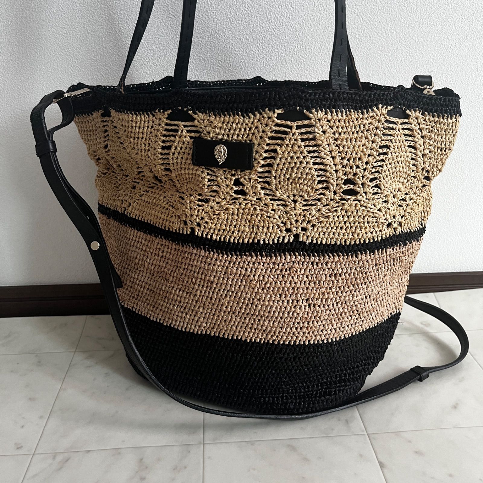 HELEN KAMINSKI ヘレンカミンスキー 2way ラフィアバッグ ハンドバッグ ショルダーバッグ カゴバッグ バイカラー