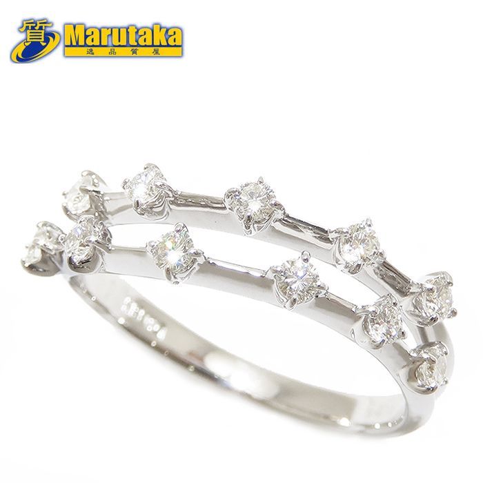 ダイヤモンド リング K18 WG 10号 0.20ct 2.4g 750 指輪 逸品質屋 丸高 尼崎市 2列 レディース Diamond Ring Au 18K White Gold Marutaka USED jewelry ホワイトゴールド 兵庫県