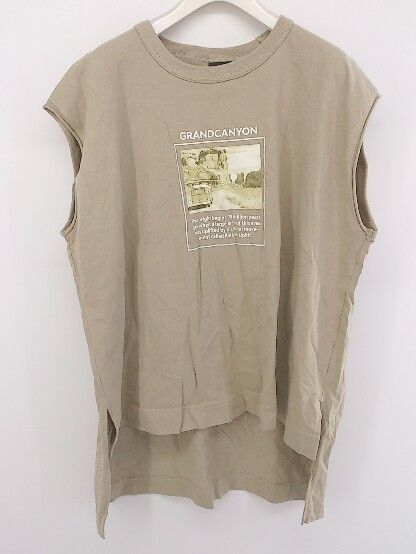 ◇ RAG MACHINE ラグマシーン プリント ノースリーブ Tシャツ カットソー サイズM ベージュ系 ホワイト レディース P 【中古】 【1210110007182】