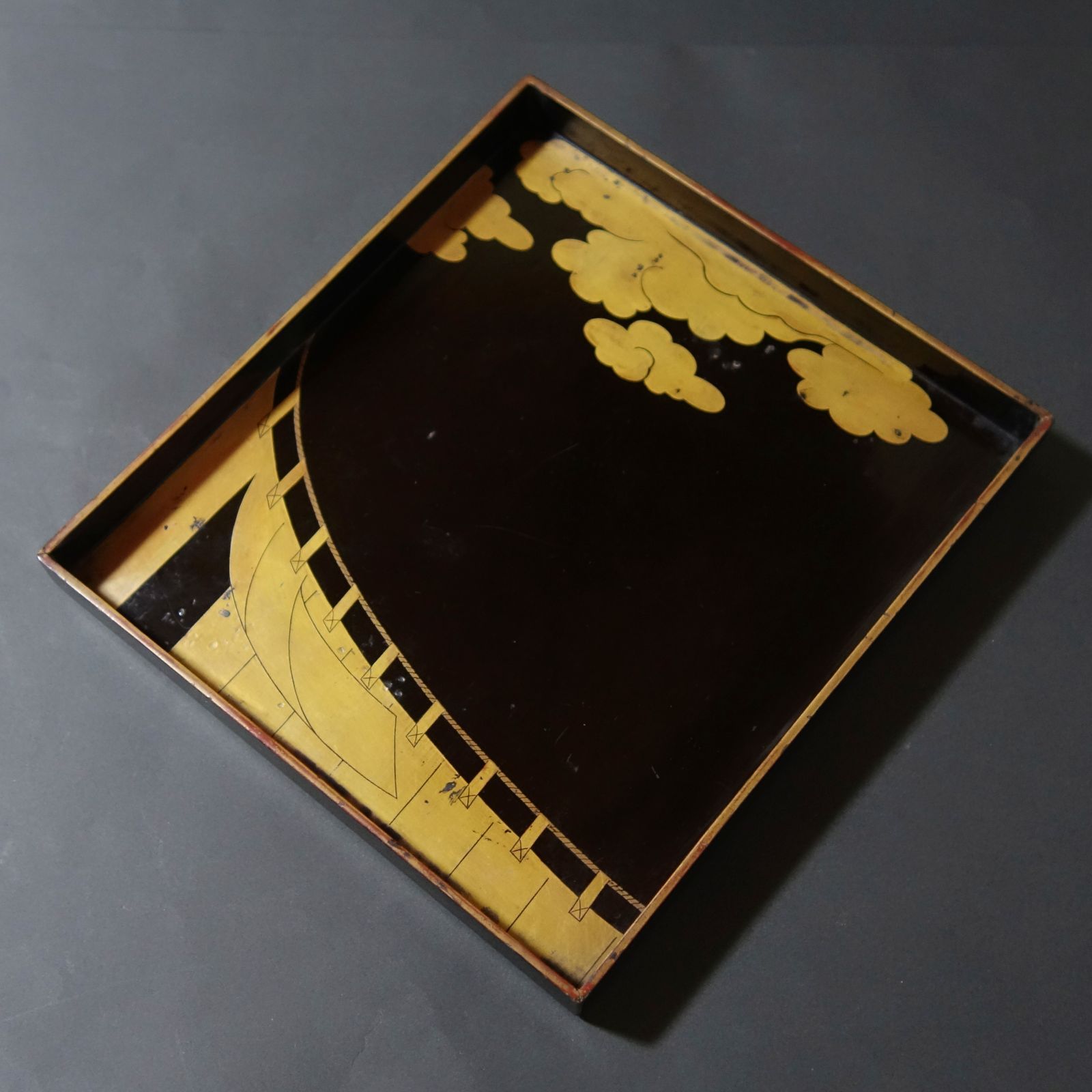 骨董逸品【鉄線花文様 蒔絵 硯箱】(硯、水滴付き) 漆器 蒔絵 硯箱 書