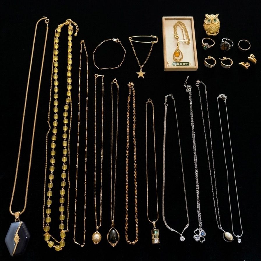 【遺品整理まとめて■③】ジュエリー　20点　ネックレス　ブローチ　リング　イヤリング　アクセサリー　ゴールド シルバー