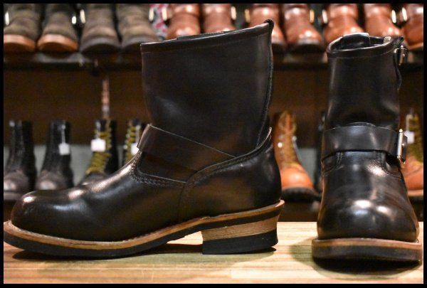 【8.5D 良品 08年】レッドウィング 2976 ショート エンジニア 黒 ブラッククローム スチールトゥ プルオン ブーツ redwing HOPESMORE【GE309】