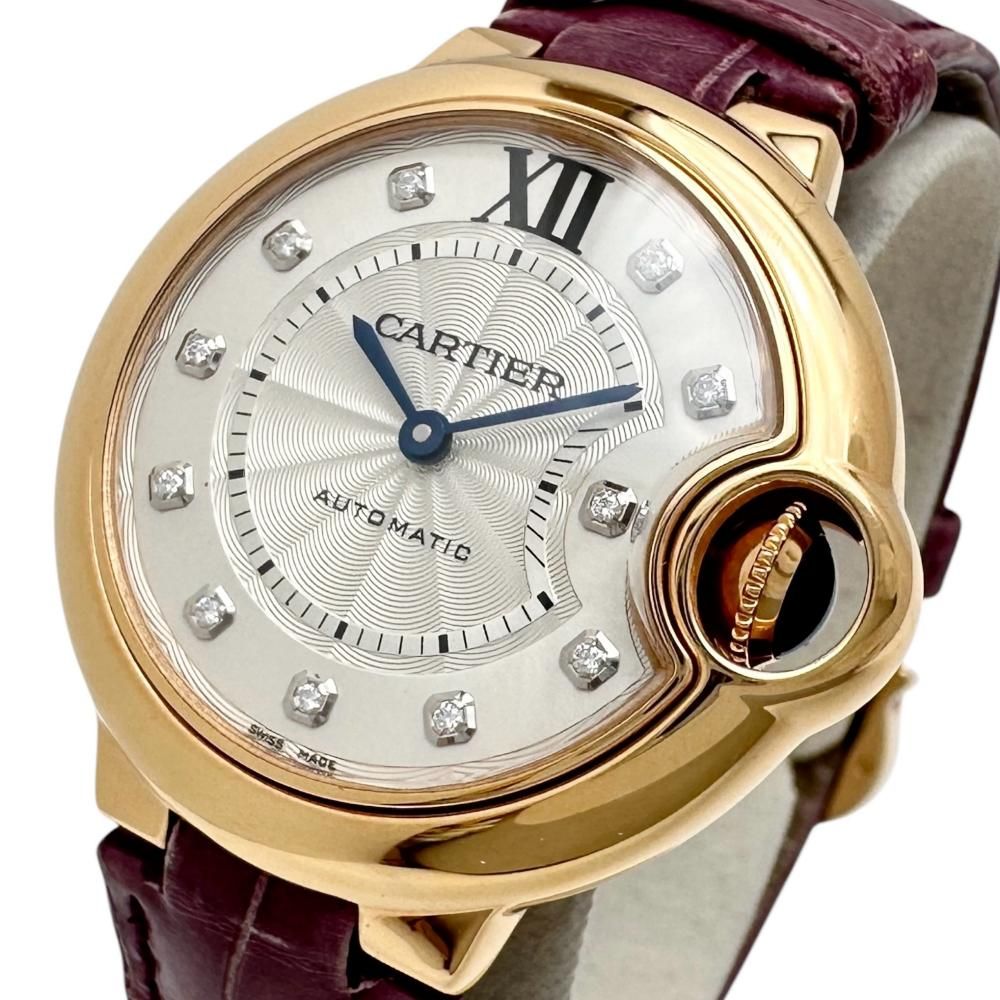 【CARTIER/カルティエ】WE902063 腕時計 K18PGピンクゴールド 18金 /レザー 自動巻き/オートマ シルバー文字盤/パープル革 レディース 【中古】【真子質店】【BL】