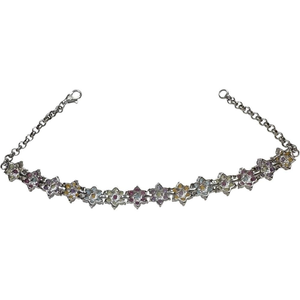 フラワーモチーフ マルチ石 18.90ct ブレスレット K18WGホワイト