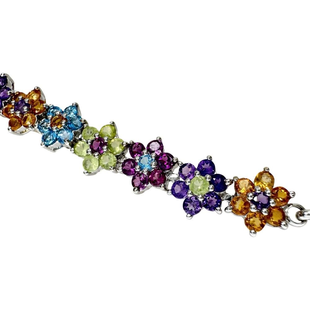 フラワーモチーフ マルチ石 18.90ct ブレスレット K18WGホワイト