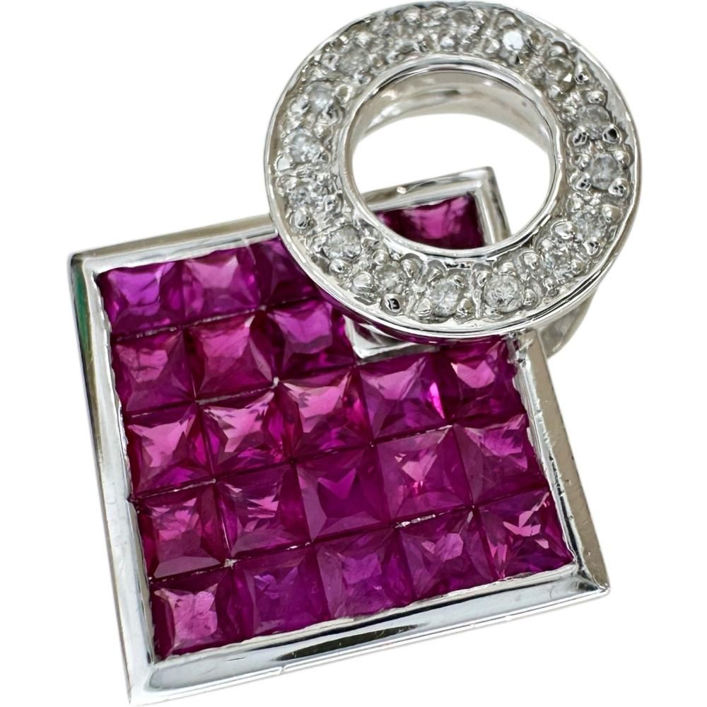 ミステリーセッティングルビー 1.35ct ダイヤモンド 0.08ct ペンダント