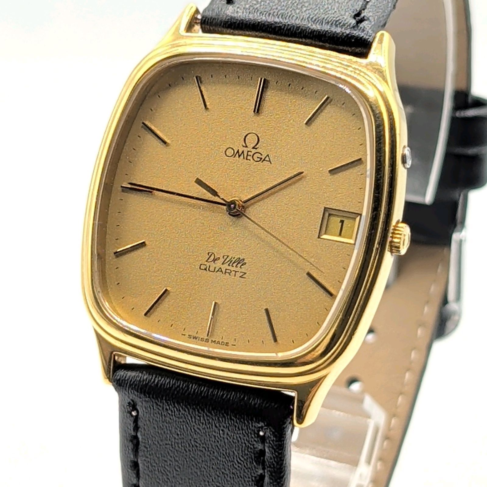 OMEGA De Ville Watch Quartz Ladies Square Gold Gold dial Date Y2K オメガ デビル 時計 クオーツ レディース ラウンド ゴールド ゴールド文字盤 デイト ヴィンテージ 不動品