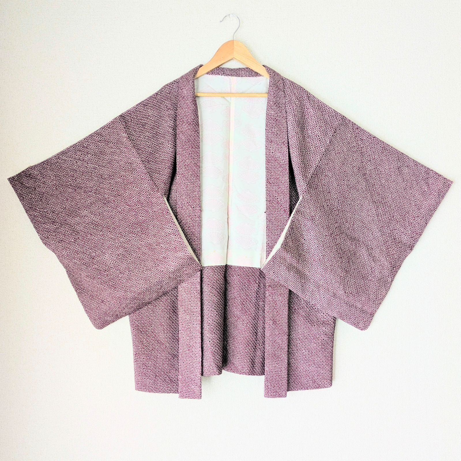 Japanese Vintage Haori Shibori Silk Kimono Jacket Old-ⅽloth 羽織 正絹 総絞り 小豆色 鹿の子絞り 古布 時代布 一点物 大正浪漫 和洋折衷