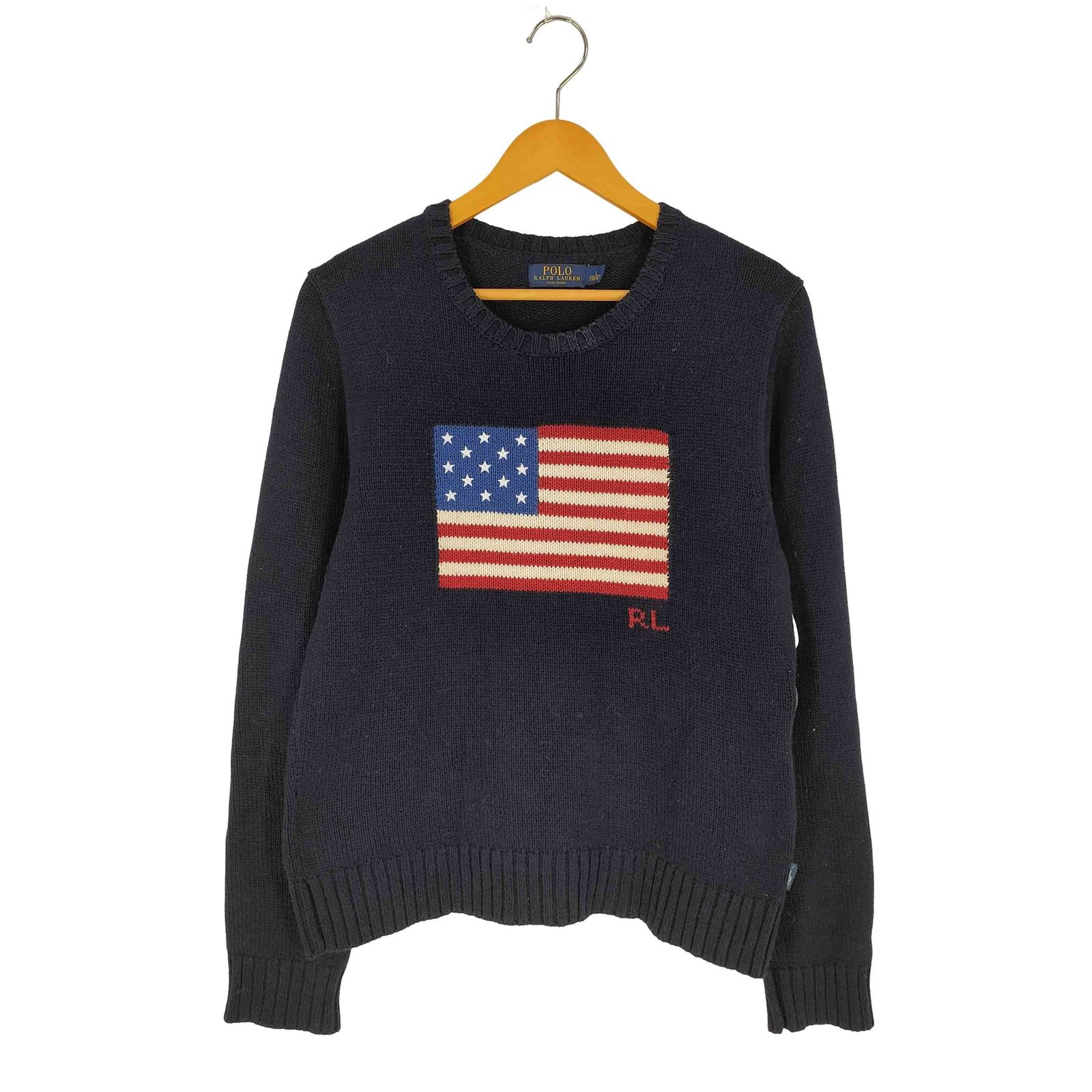 ポロラルフローレン POLO RALPH LAUREN USA製 現行タグ 星条旗 コットンニット メンズ import：L