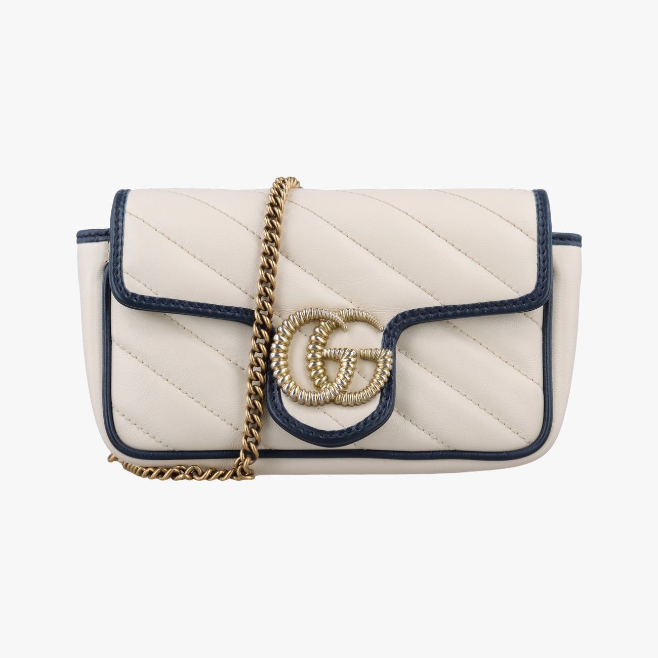 グッチGucciGGマーモント ホワイト×ネイビー レザー 574969