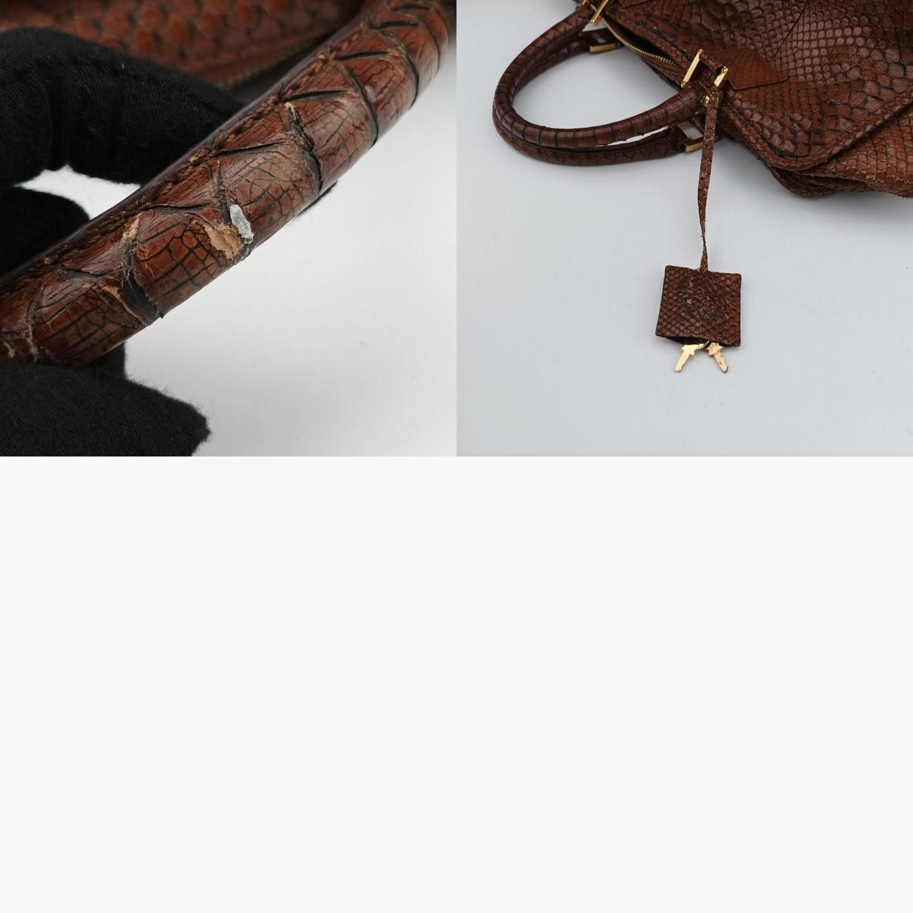 ロエベLoeweアマソナ ブラウン パイソン × レザー 010804 - メルカリ