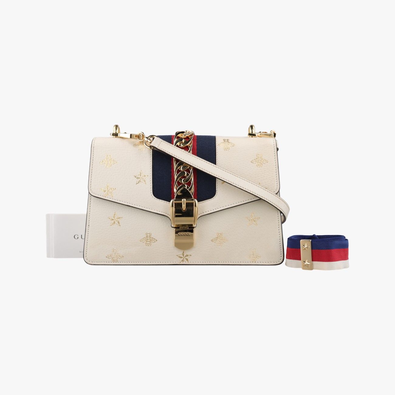 グッチGucciシルヴィ アイボリー×ネイビー×レッド レザー 524405 G027782345