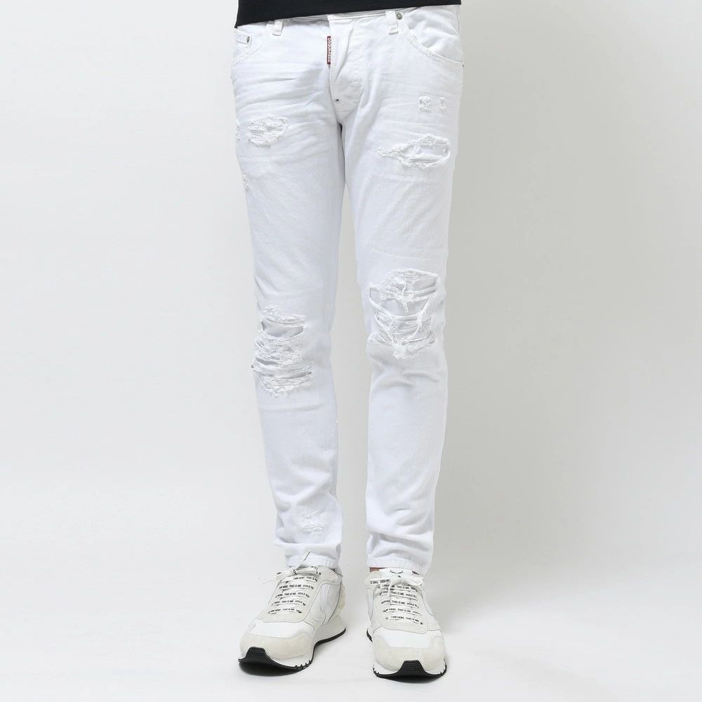 【40%OFF】48サイズ DSQUARED2 / ディースクエアード SKATERJEAN スケータージーン コットンストレッチドリルクラッシュ＆リペアパンツ S74LB1278 73331001023 ホワイト 新品