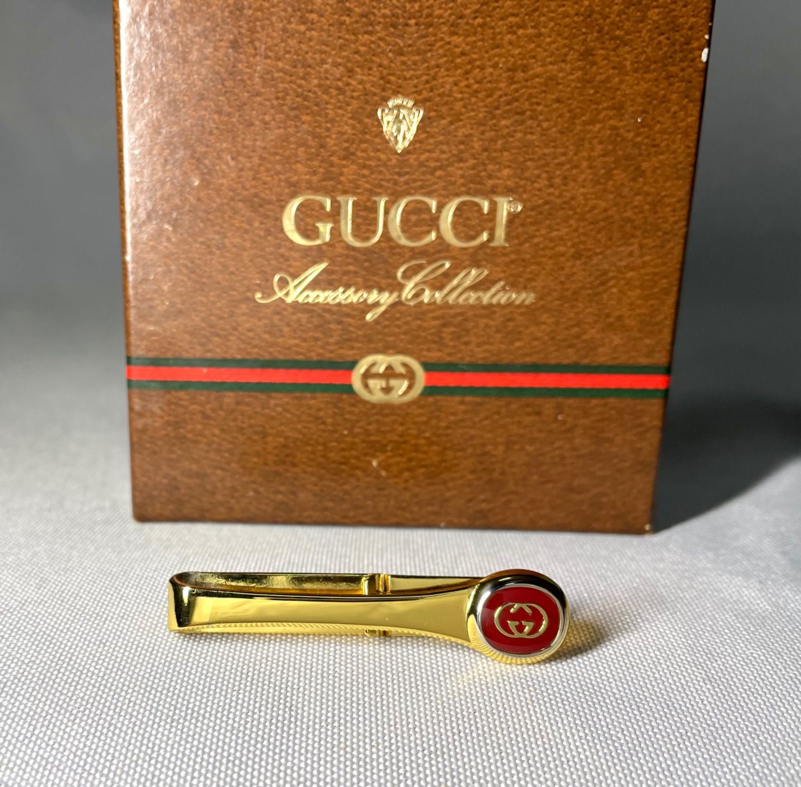 美品 GUCCI グッチ インターロッキングG GGロゴ レッド＆ゴールド ヴィンテージネクタイピン タイピン タイバー メンズアクセサリー