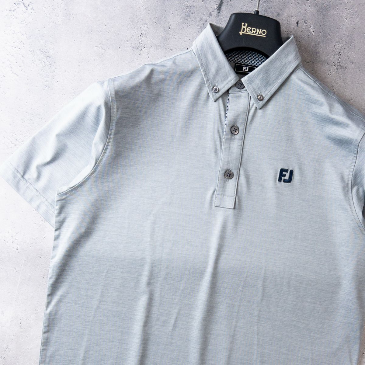 極美品 FootJoy フットジョイ 2025春夏 現行モデル 半袖 ボタンダウン ポロシャツ UV 吸汗速乾 抗菌 メンズ M 杢グレー ゴルフウェア