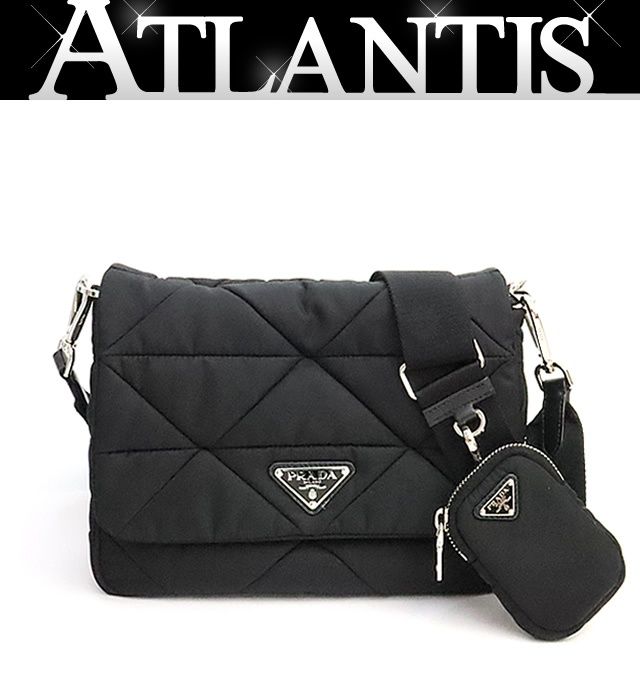 【広尾店】プラダ PRADA パデッドRe-Nylon ショルダーバッグ 三角ロゴ ブラック ナイロン SV金具 1BD290 【19162】