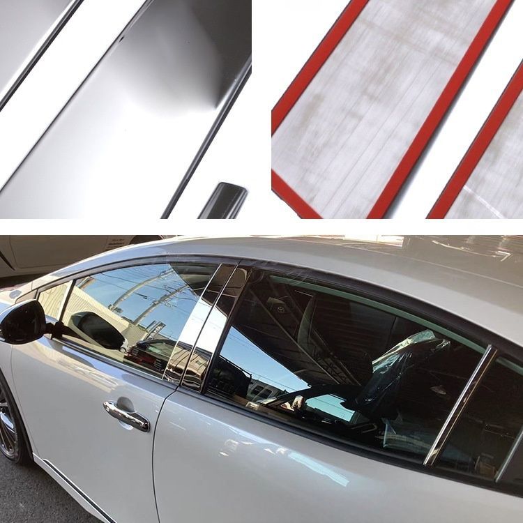 送料無料 トヨタ Toyota プリウス Prius 60系 2023年式 対応 センターピラーガーニッシュ ピラーカバー サイドウィンドウ中柱モール SUS304ステンレス 鏡面シルバー 8P 外装アクセサリー 保護 防キズ 美観アップ 高級感 ドレスアップ